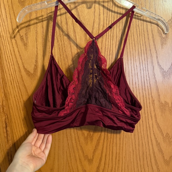 Aerie Maroon Lace Lined Spaghetti Strap Bralette Bra - Picture 2 of 4